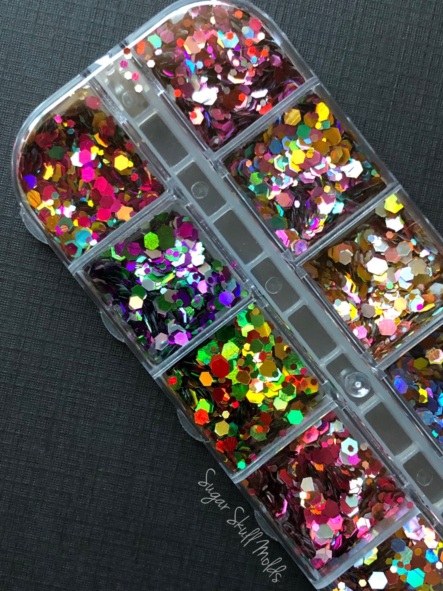 12 Assorted Holographic Metallic Hex Glitter Mix