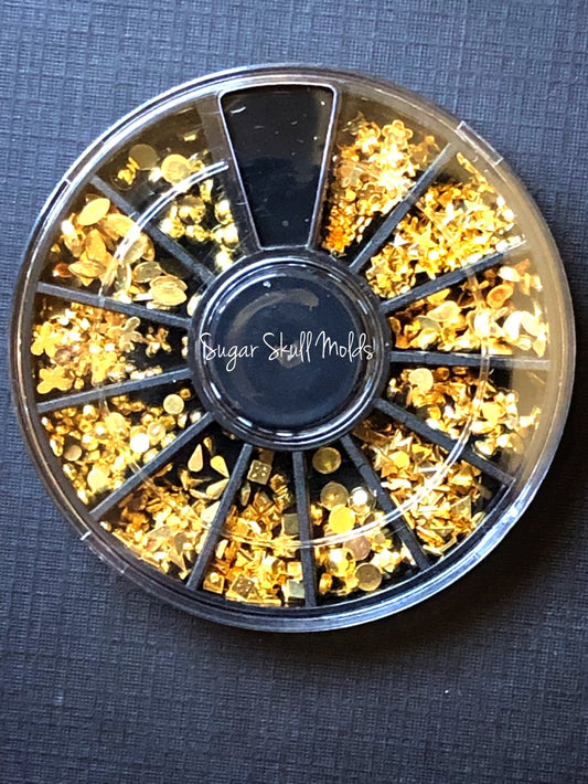 Assorted Shape Metallic Gold Acrylic Rhinestones Mini Flatback Cabochon