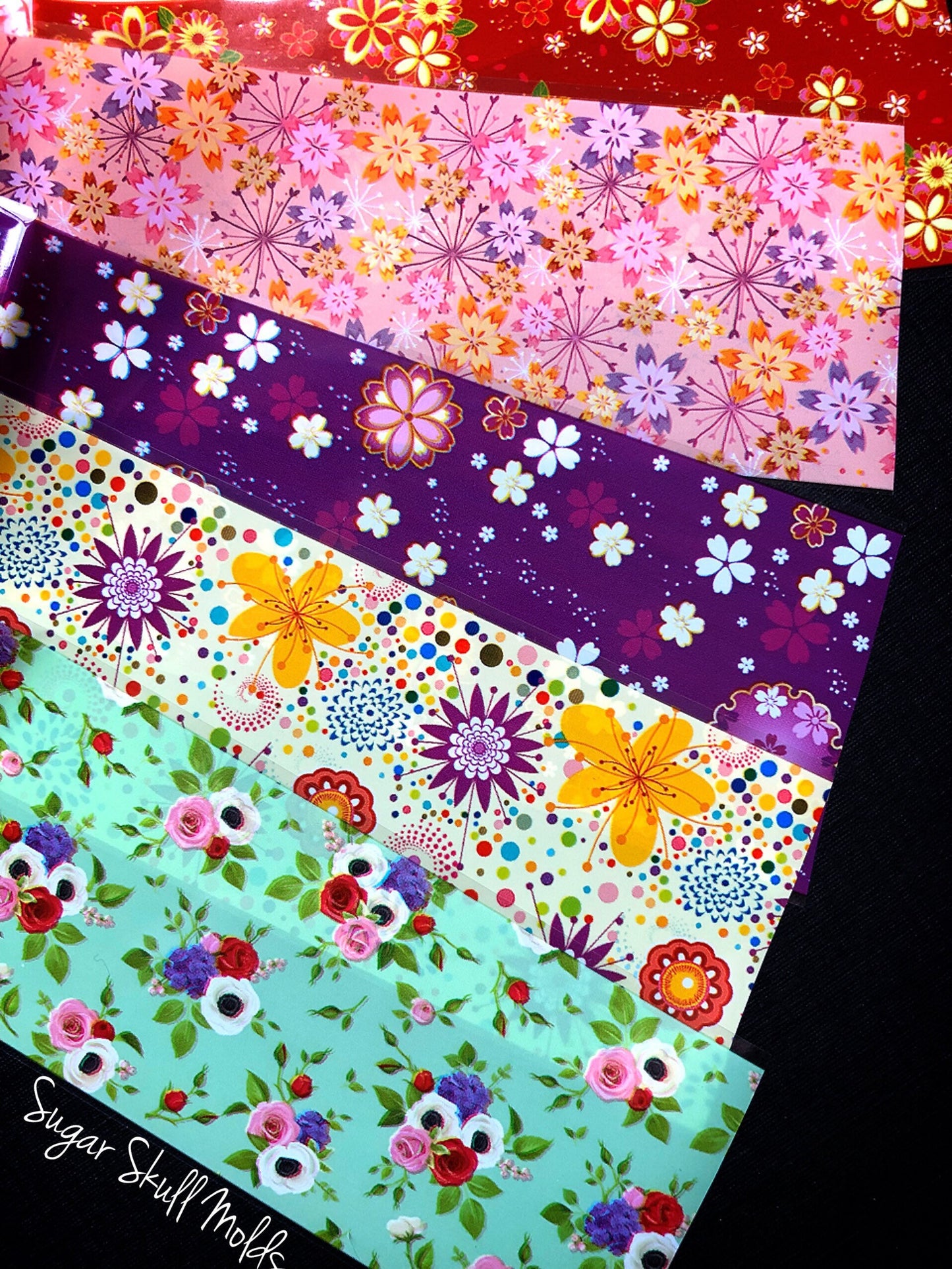 10pc Assorted Design Bright Floral Print Cello Film Sheets For Resin Crafts and More