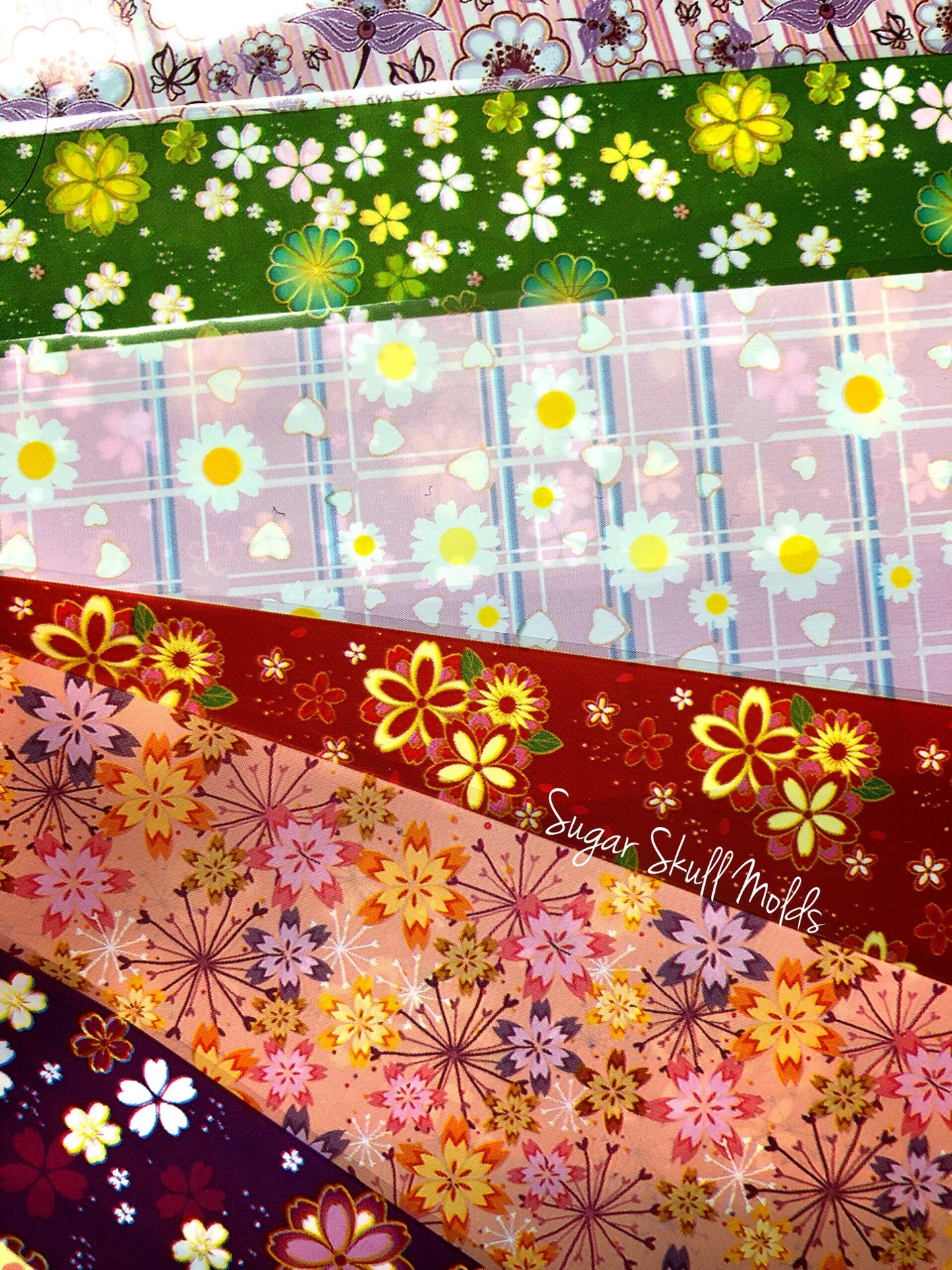 10pc Assorted Design Bright Floral Print Cello Film Sheets For Resin Crafts and More