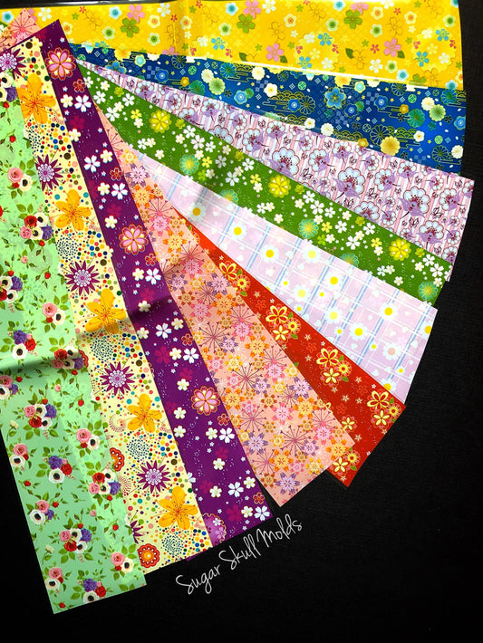 10pc Assorted Design Bright Floral Print Cello Film Sheets For Resin Crafts and More