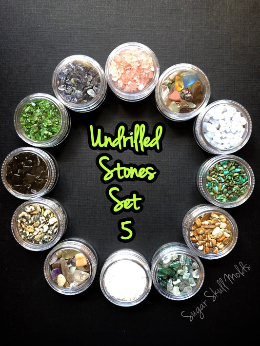 12 Jars Of Undrilled Semi Precious Stone Chips SET 5