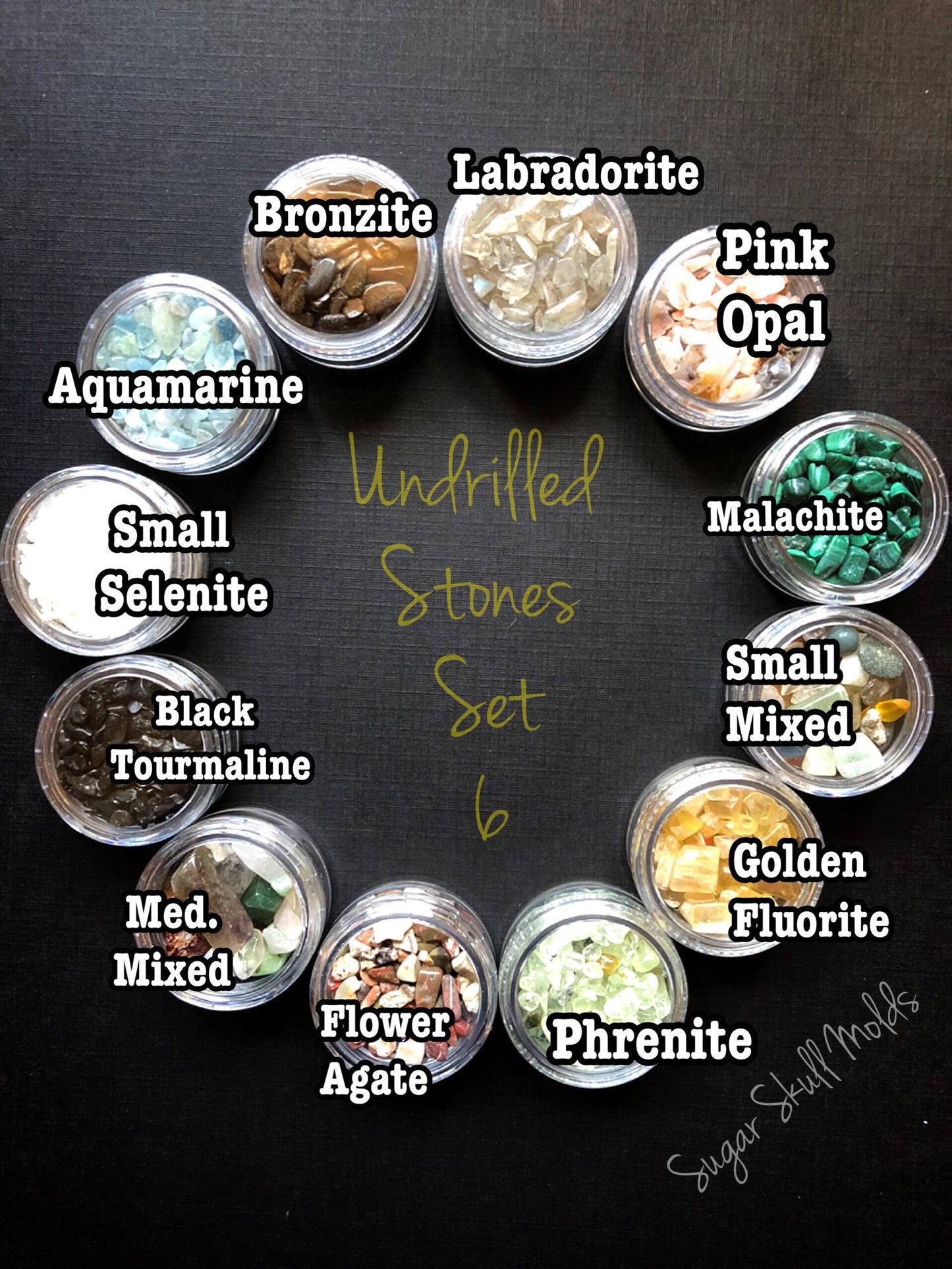 12 Jars Of Undrilled Semi Precious Stone Chips SET 6