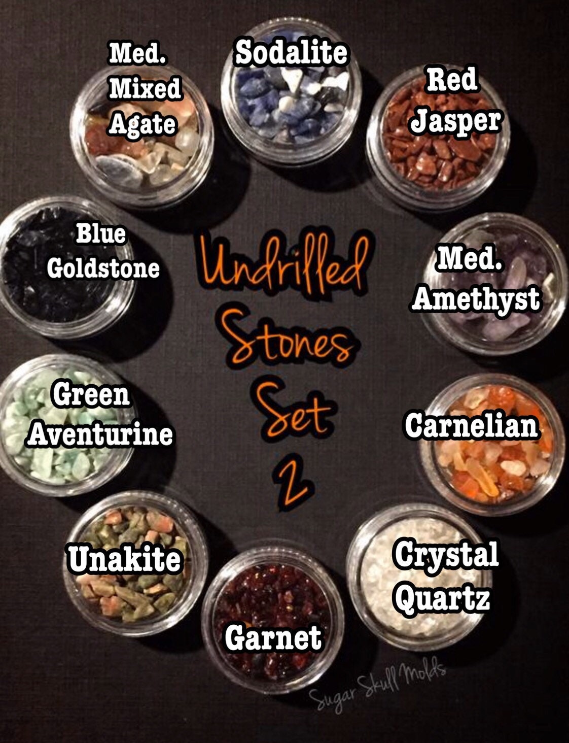 10 Jars Of Undrilled Semi Precious Stone Chips SET 2