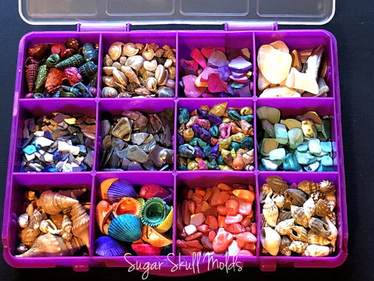 12 Compartment Box Of Dyed and Natural Sea Shells Crushed Shell Chips For Crafts Clay Resin Jewelry