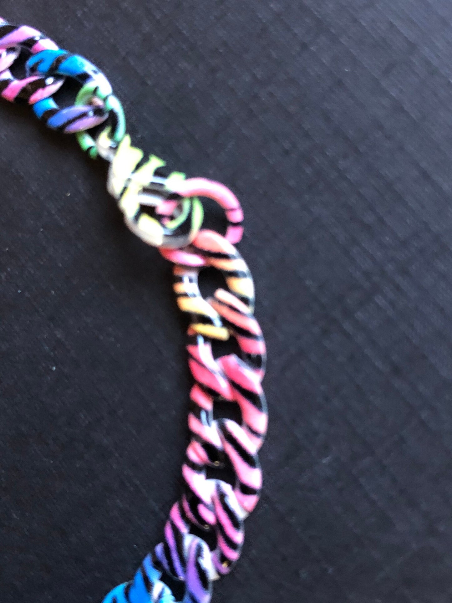 7 Inch Rainbow Zebra Animal Print 6x9mm Chain Link Charm Bracelets Enamel Painted  Lightweight Steel Metal Chain