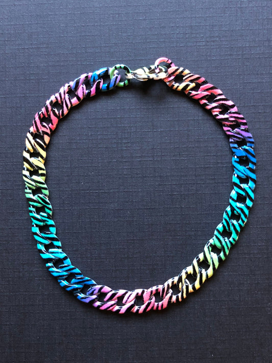 7 Inch Rainbow Zebra Animal Print 6x9mm Chain Link Charm Bracelets Enamel Painted  Lightweight Steel Metal Chain