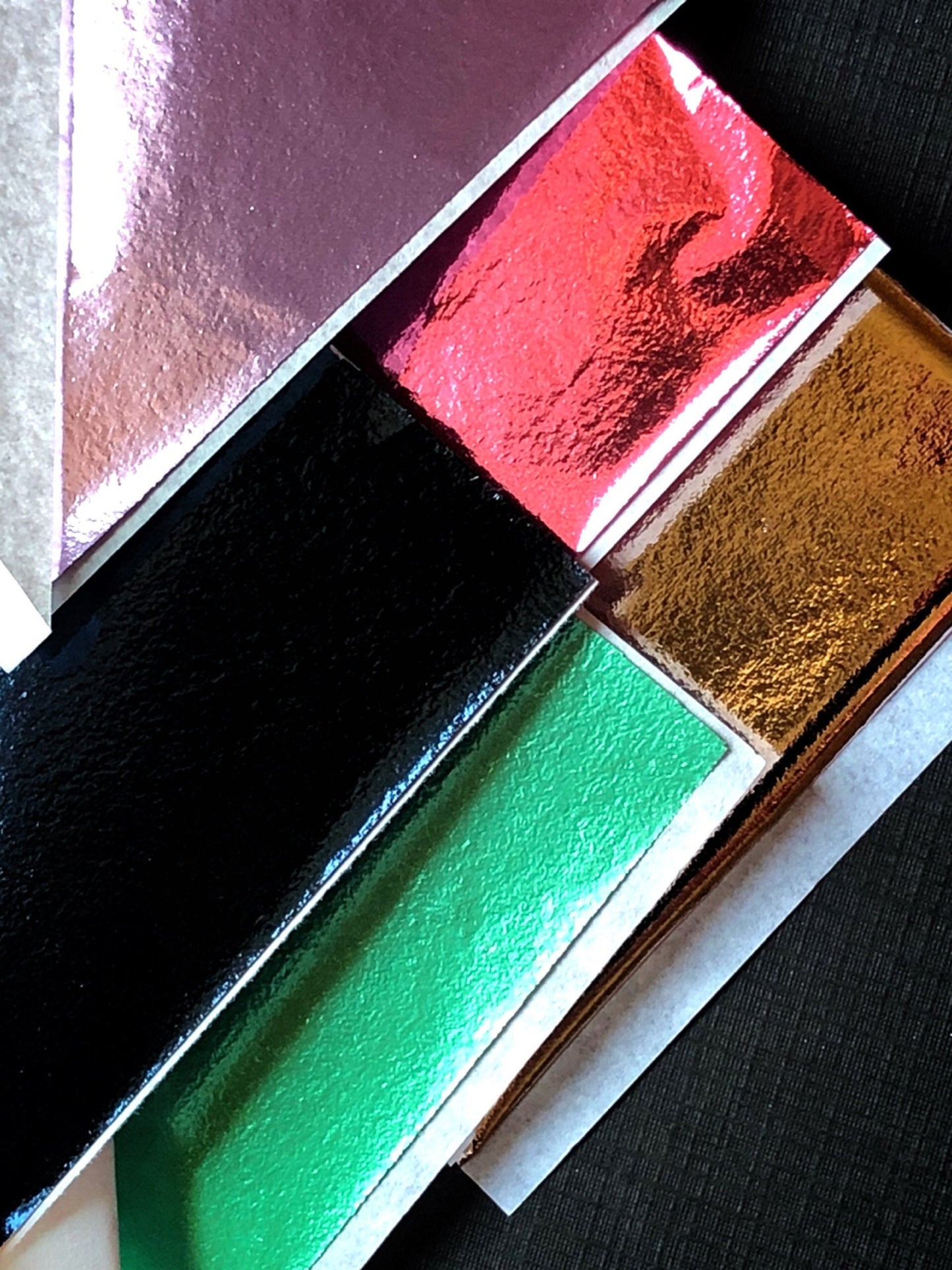 25 Sheets Of Metal Composition Foil Leaf Sheets Bright Pink Bronze Black Sea Green Lavender 5 Colors Set 4