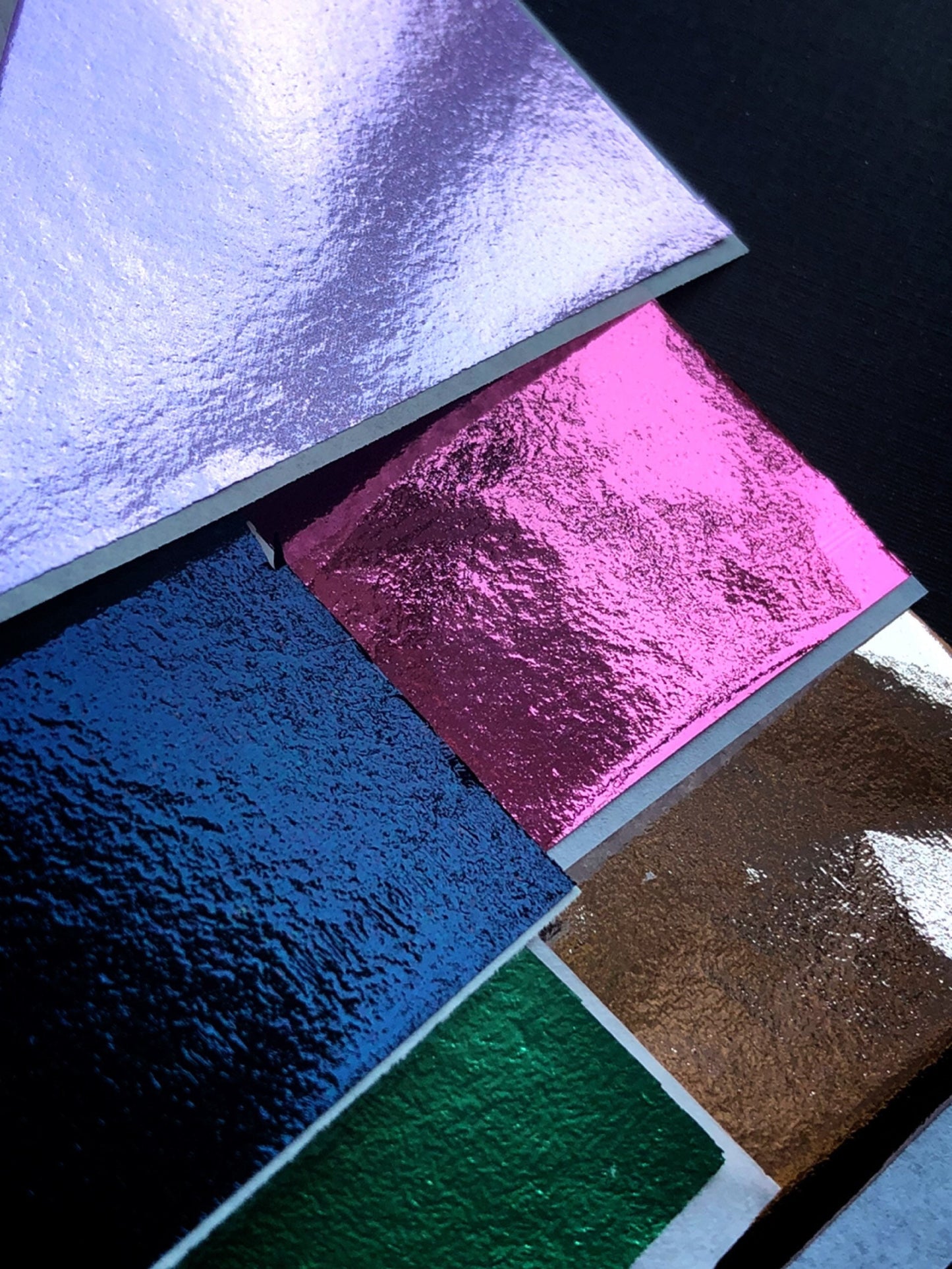 25 Sheets Of Metal Composition Foil Leaf Sheets Bright Pink Bronze Black Sea Green Lavender 5 Colors Set 4