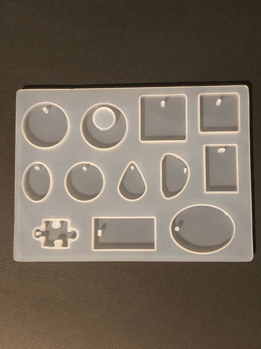 12pc Assorted Shape Round Disc Square Teardrop Rectangle Oval Puzzle Shape Flexible Clear Silicone Mold For Epoxy or UV Resin