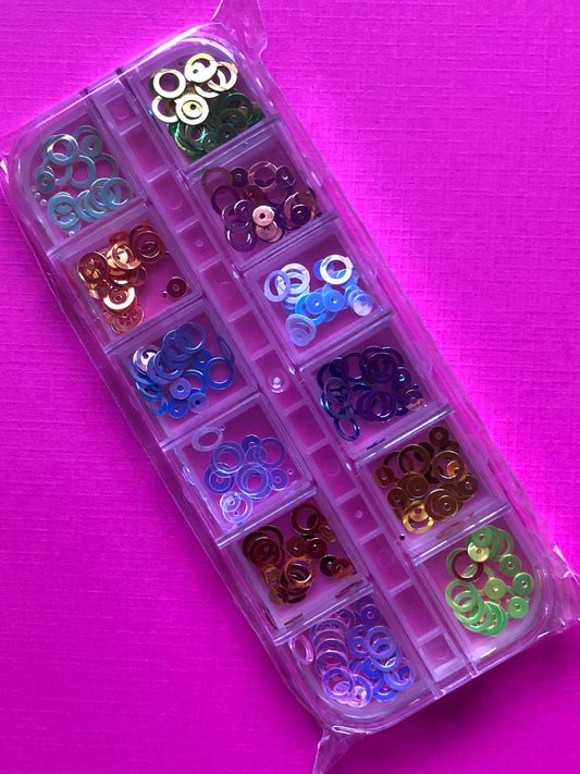 12 Assorted AB Open Ring and Teeny Polka Dot Glitter Shapes Confetti