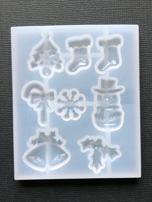 8pc Mini Christmas Shapes Cabochon Charm Flexible Clear Silicone Mold For Epoxy or UV Resin