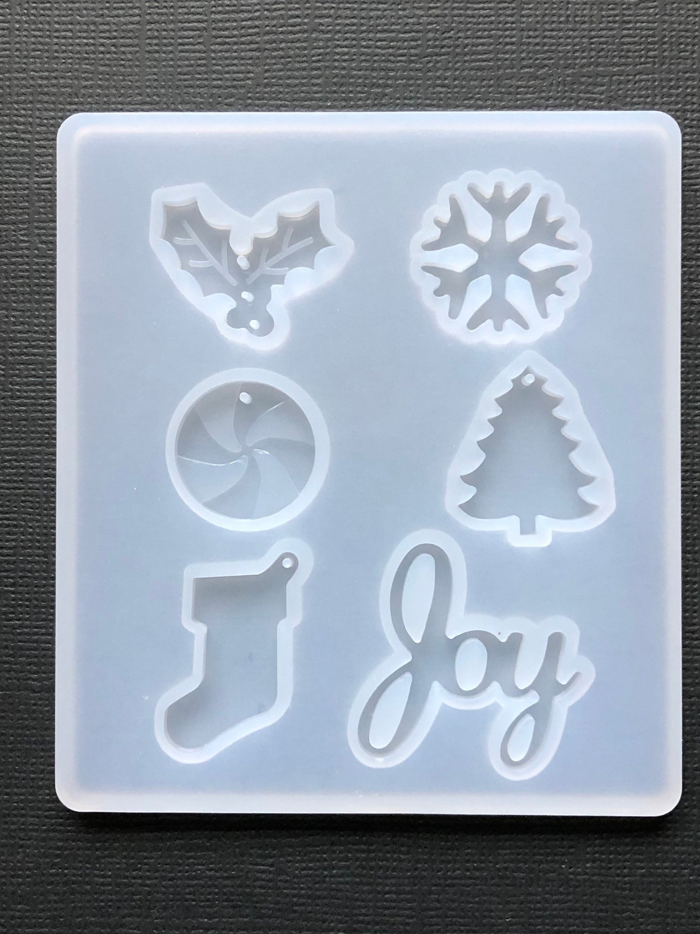 6pc Christmas Icons Cabochon Charm Flexible Clear Silicone Mold For Epoxy or UV Resin