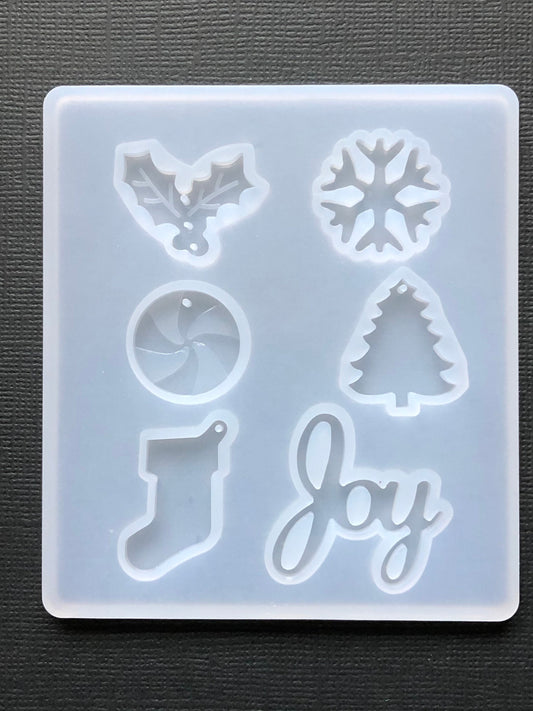 6pc Christmas Icons Cabochon Charm Flexible Clear Silicone Mold For Epoxy or UV Resin