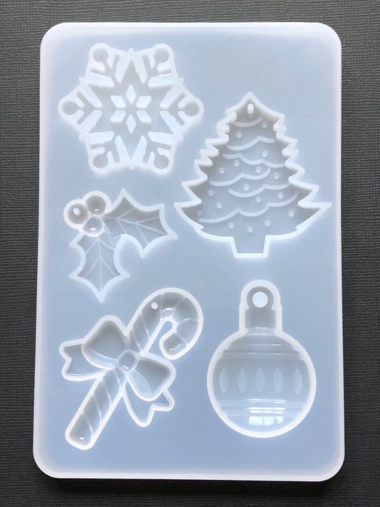 5pc Christmas Pendant or Smaller Ornament Flexible Clear Silicone Mold For Epoxy or UV Resin