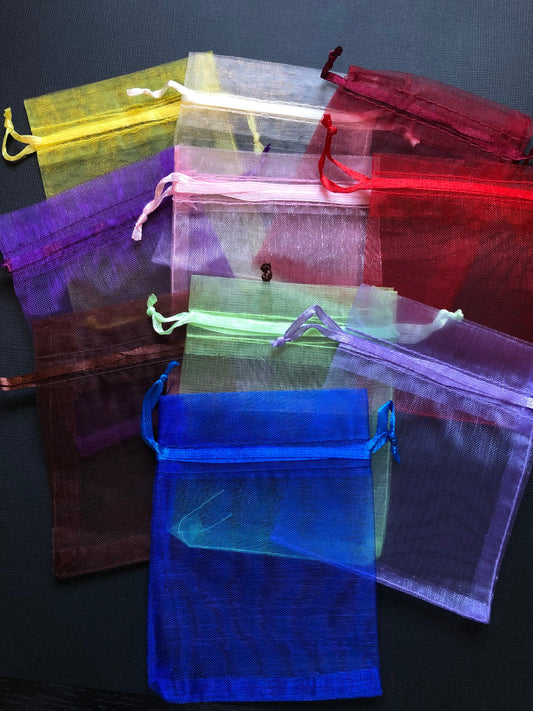 10 Mini Drawstring Organza Bags Assorted Mixed Colors 3x4 Inches