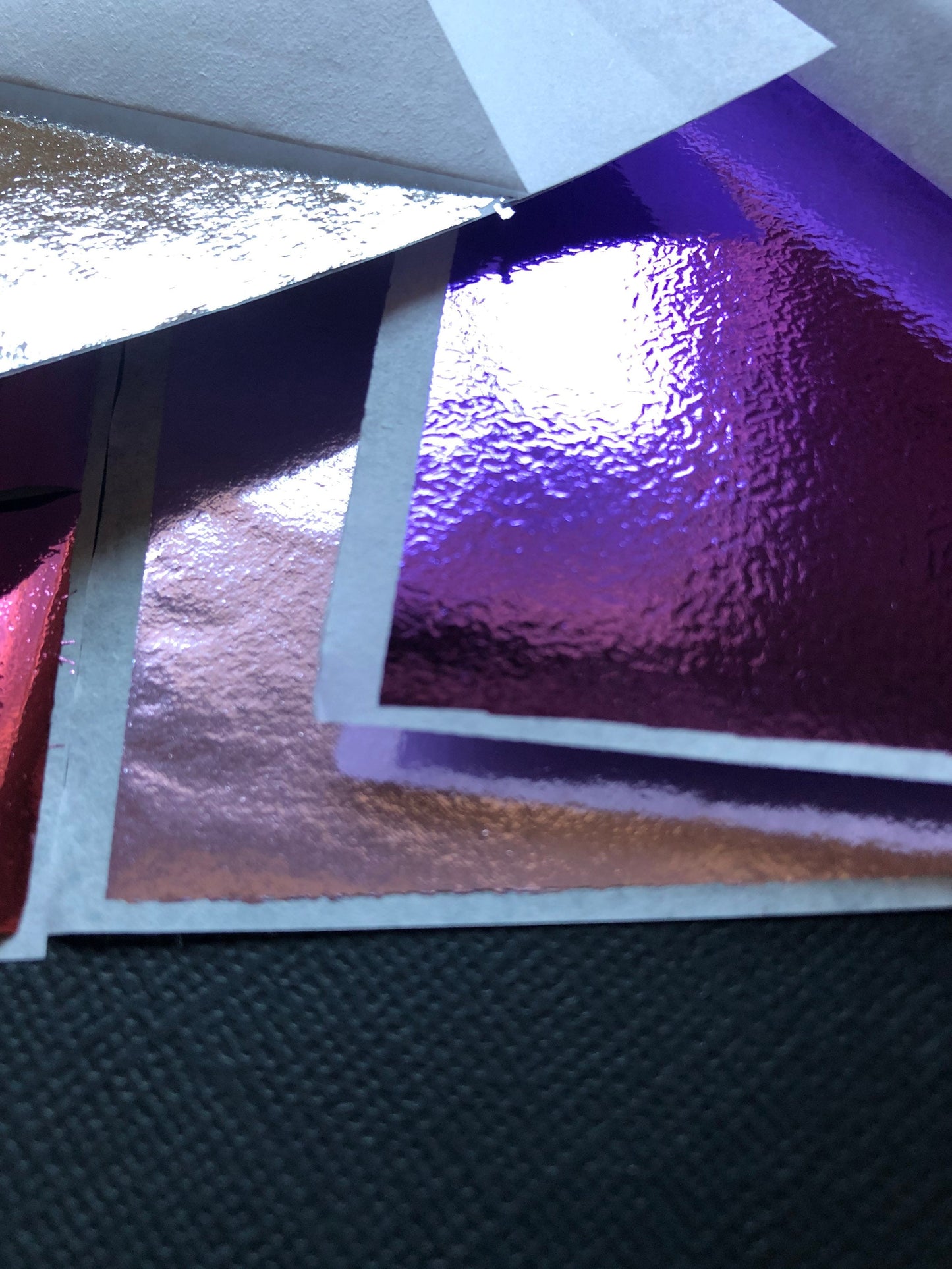25 Sheets Of Metal Foil Leaf Sheets Pale Pink Dark Purple Lavender Bright Pink Silver