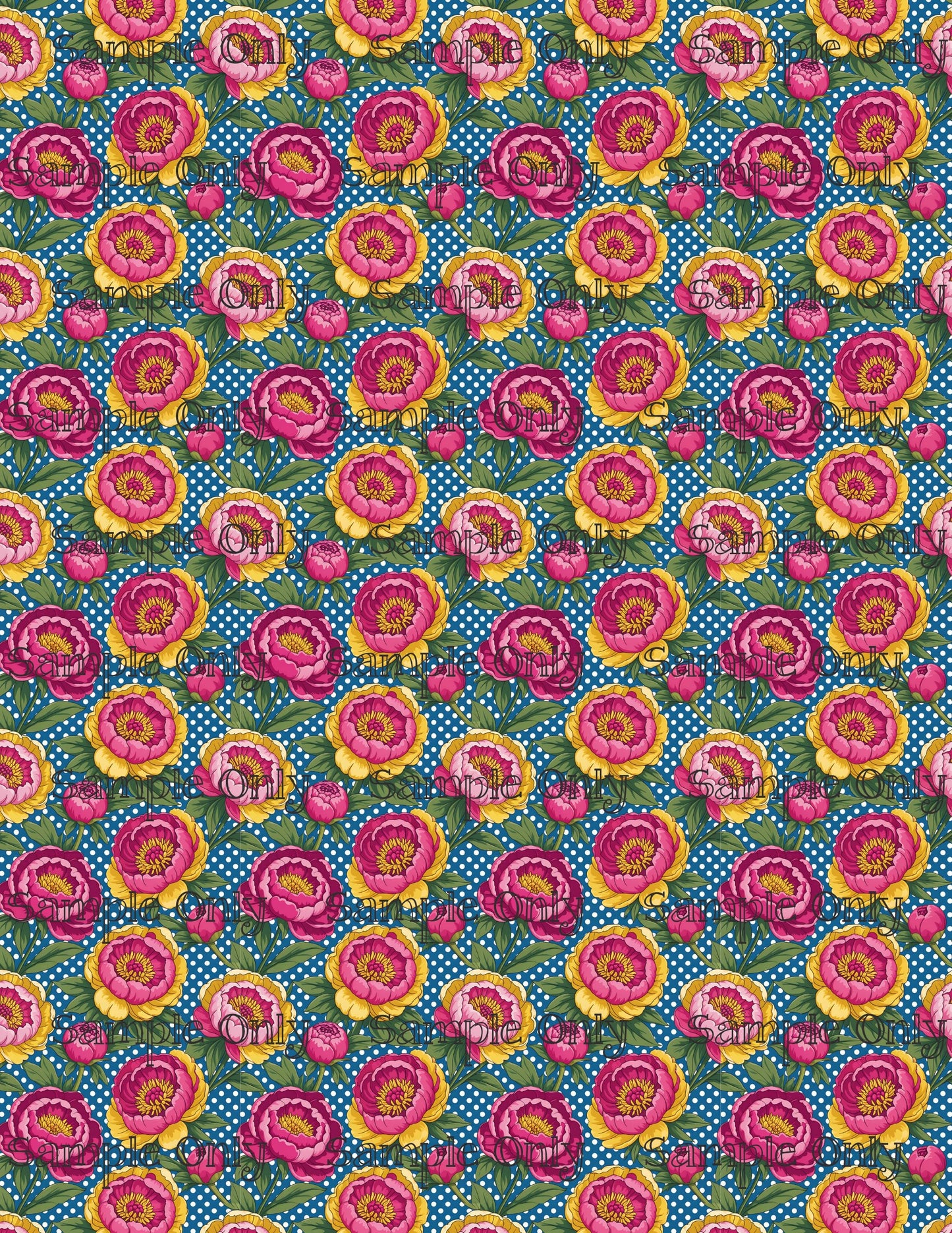 Polka Dot Peony Flowers Pattern Image Transfer Sheet For Polymer Clay