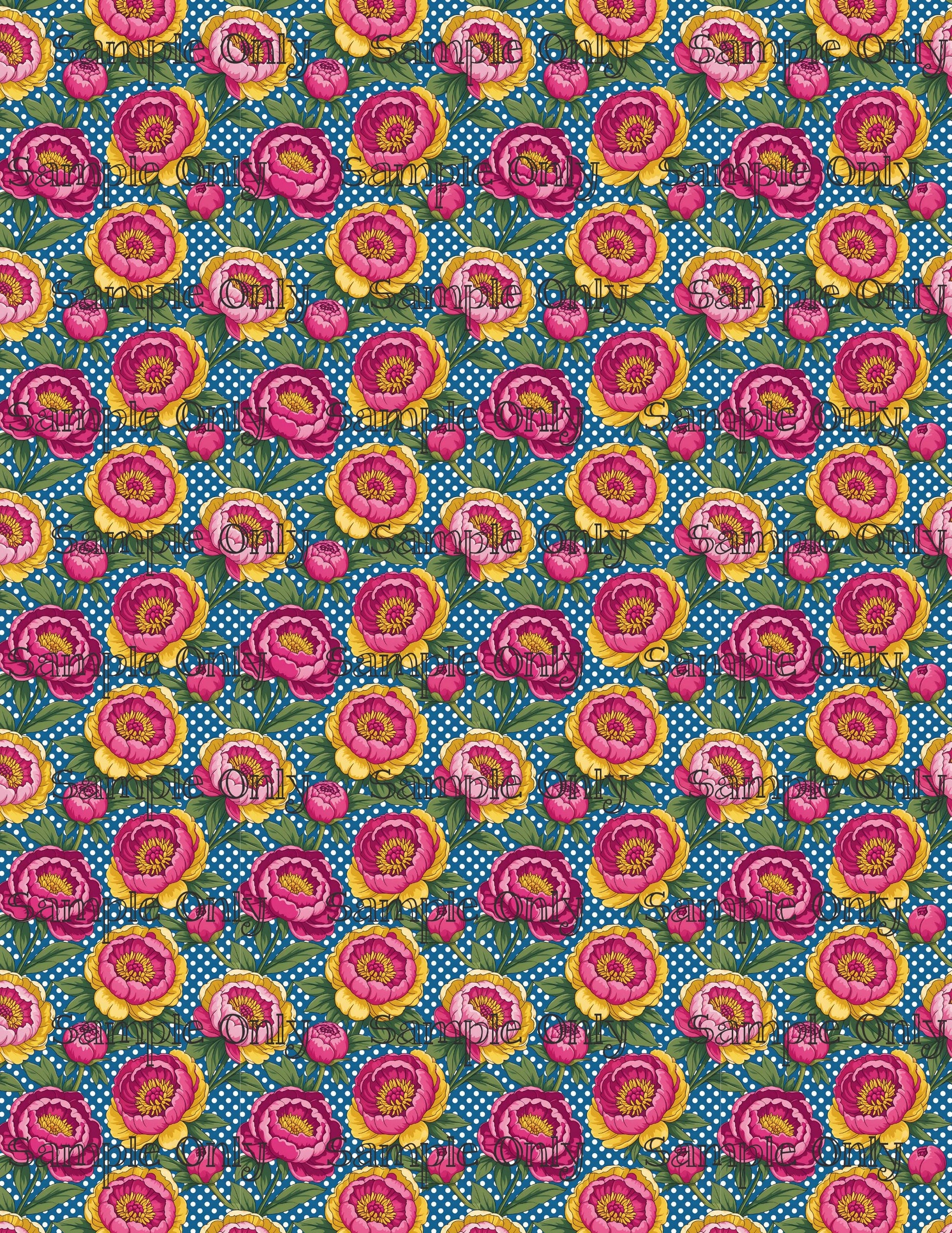 Polka Dot Peony Flowers Pattern Image Transfer Sheet For Polymer Clay