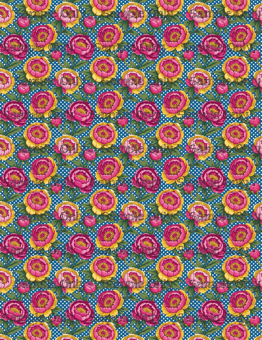Polka Dot Peony Flowers Pattern Image Transfer Sheet For Polymer Clay