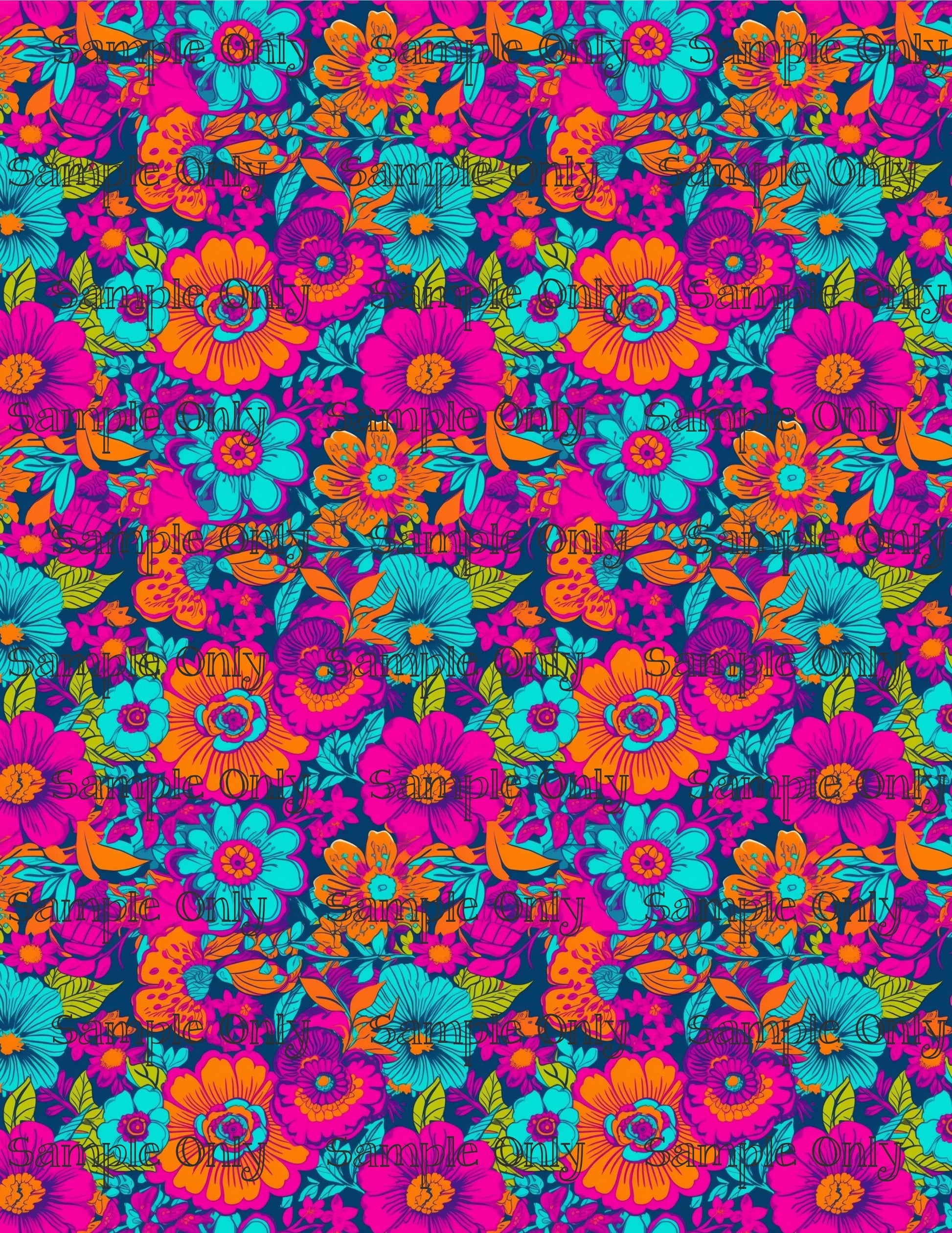 Electric Neon Floral Pattern Set 3 Pattern Image Transfer Sheet For Polymer Clay