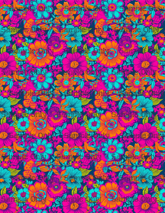Electric Neon Floral Pattern Set 3 Pattern Image Transfer Sheet For Polymer Clay