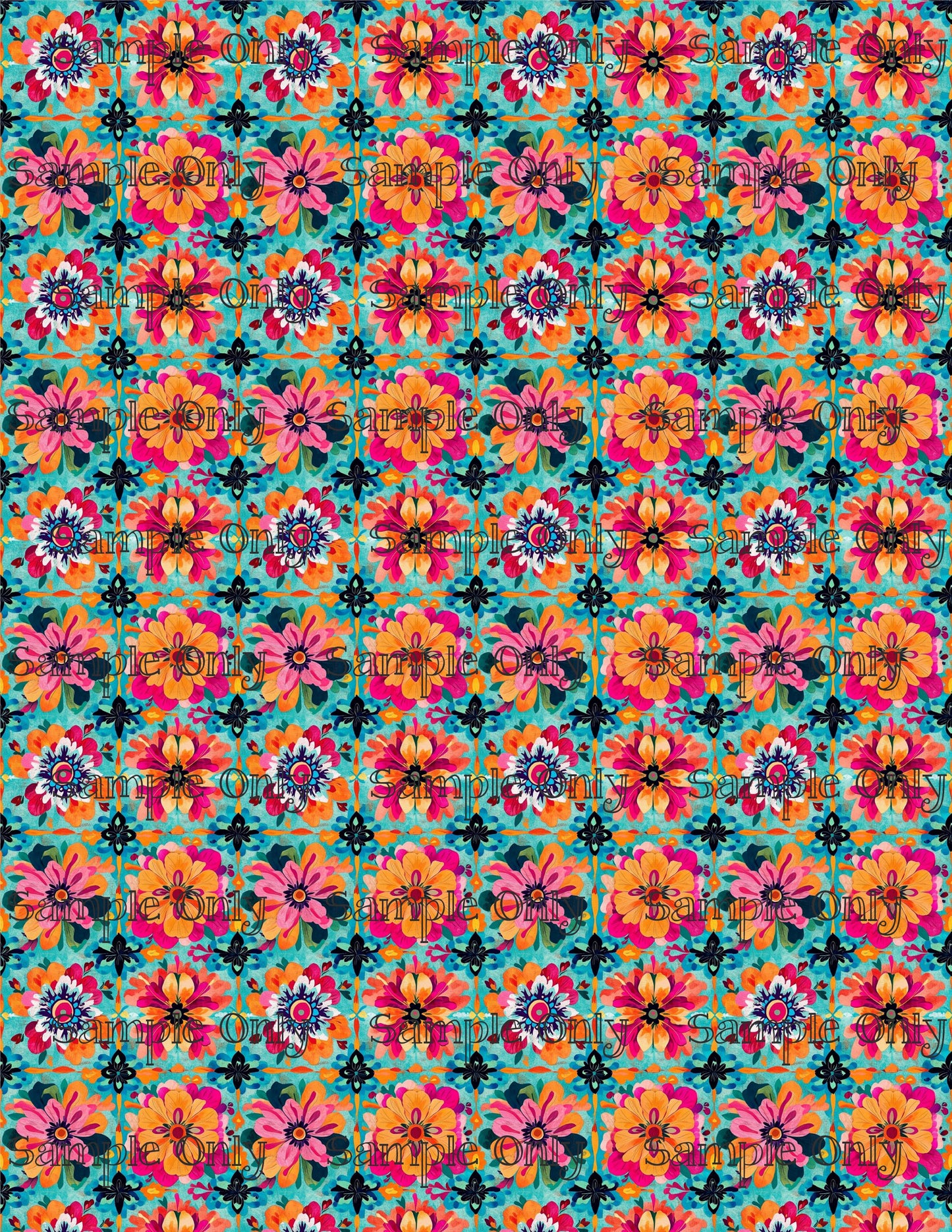 Boho Bold Flower Blocks Pattern Image Transfer Sheet For Polymer Clay
