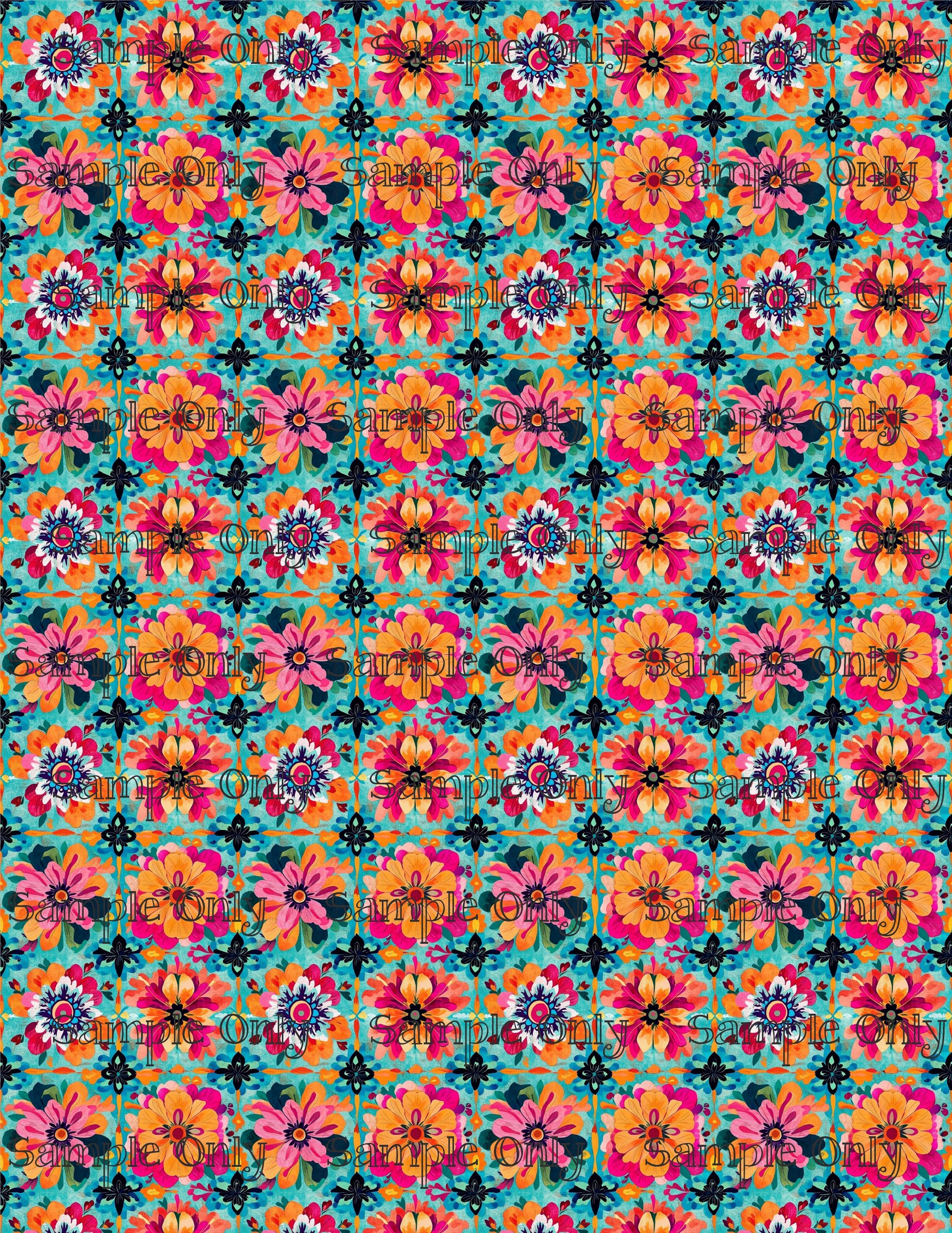 Boho Bold Flower Blocks Pattern Image Transfer Sheet For Polymer Clay