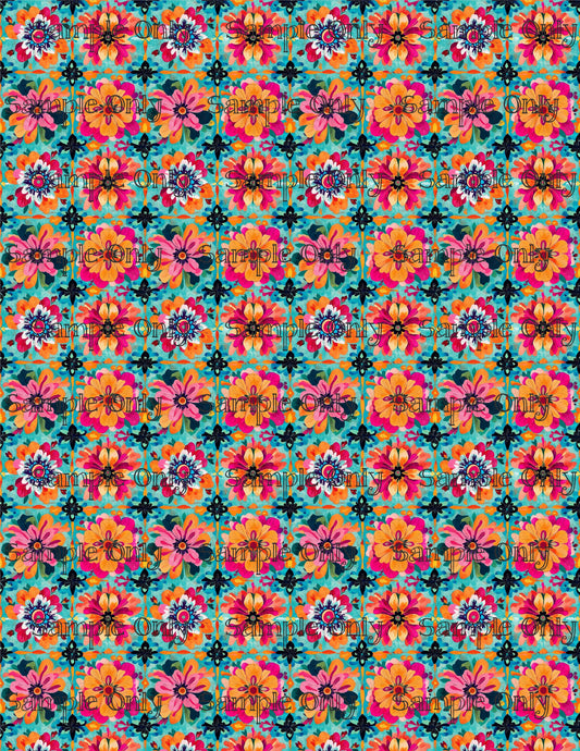 Boho Bold Flower Blocks Pattern Image Transfer Sheet For Polymer Clay