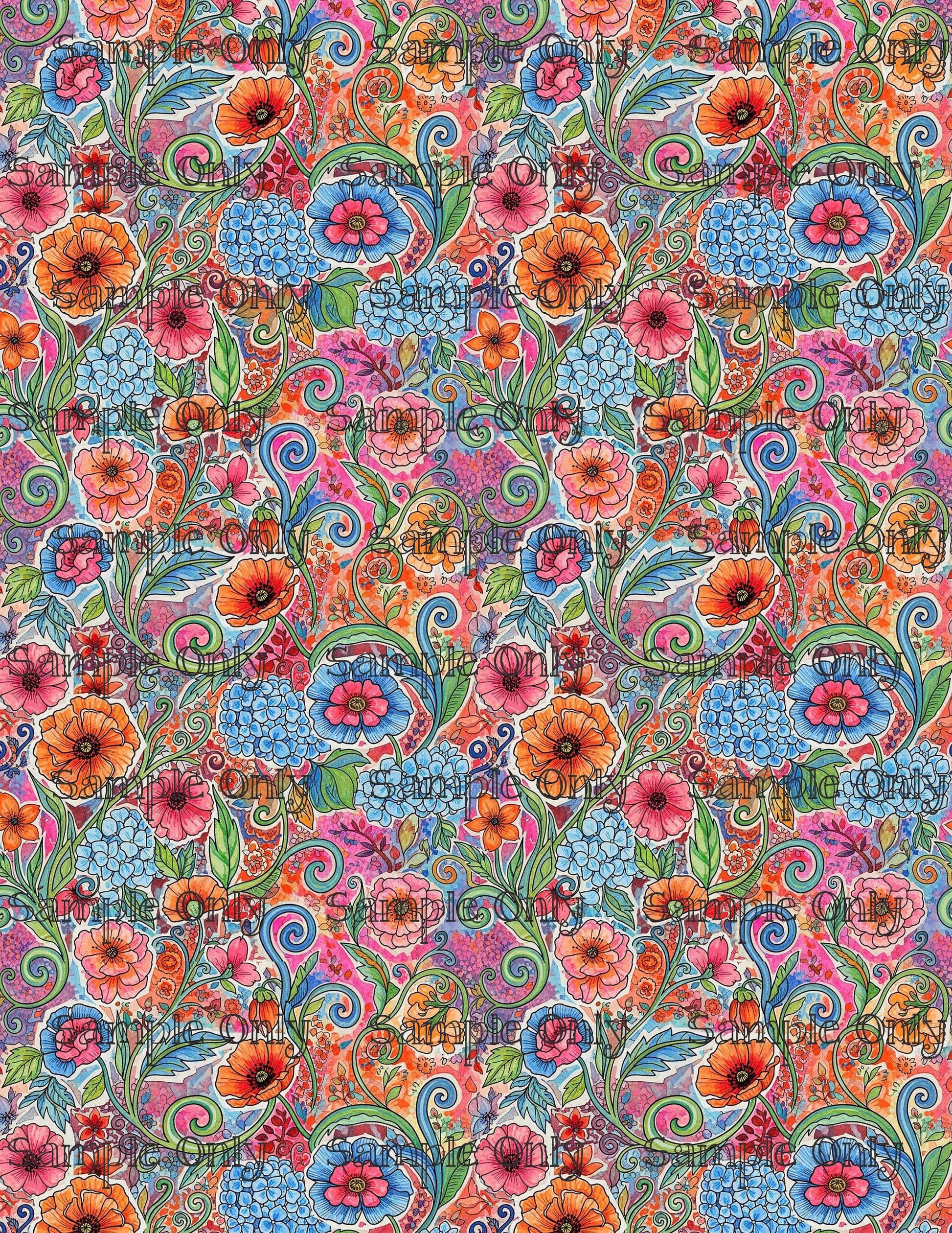 Whimsical Poppy Garden Pattern Image Transfer Sheet For Polymer Clay