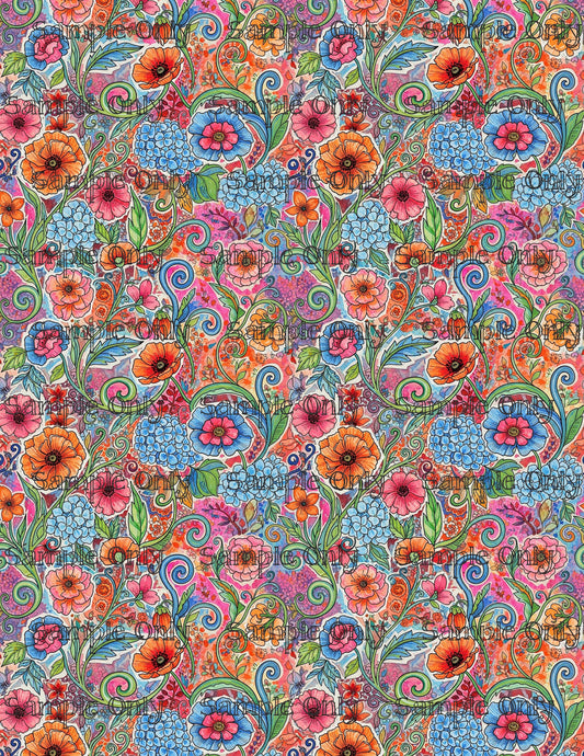 Whimsical Poppy Garden Pattern Image Transfer Sheet For Polymer Clay