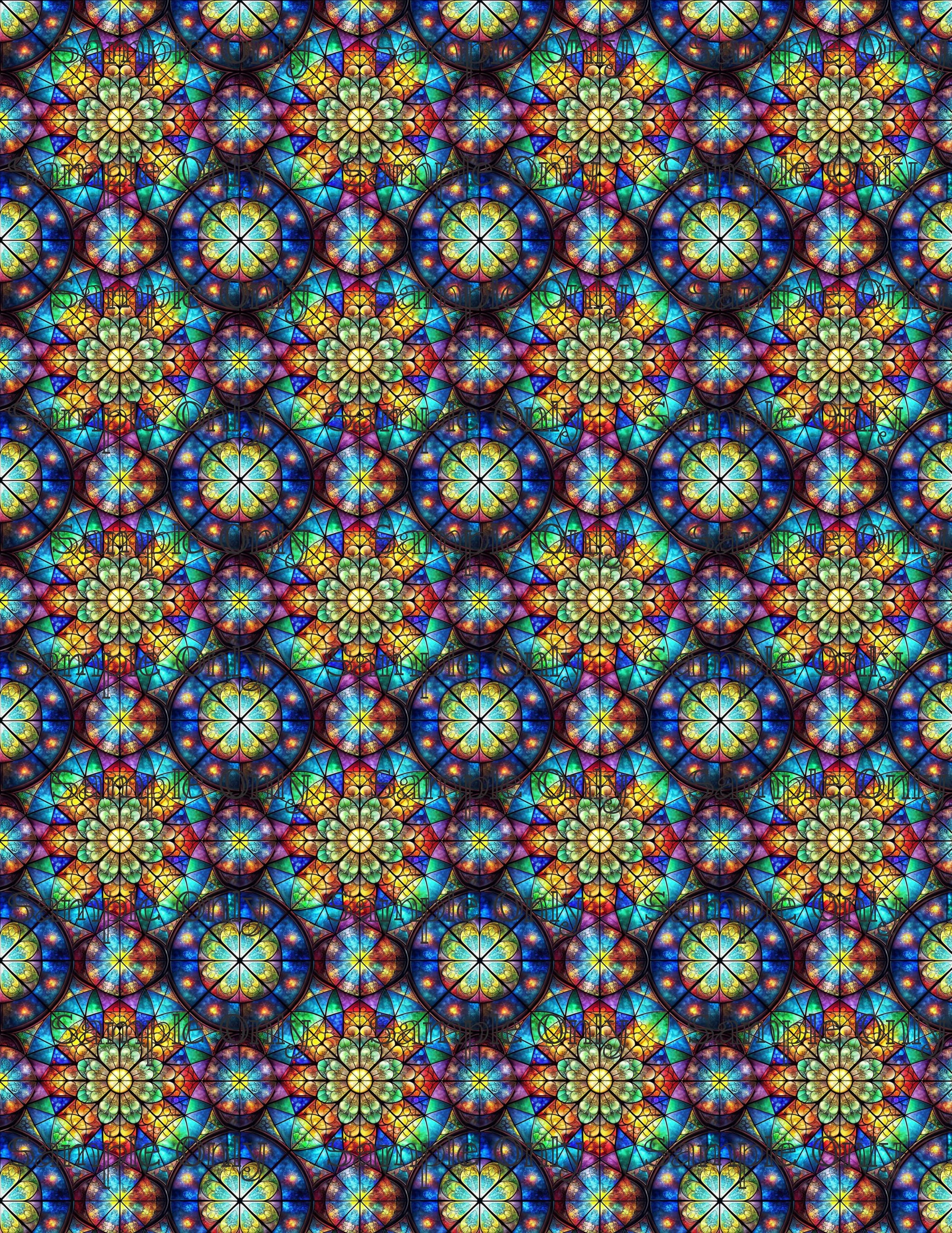 Colorful Stained Glass Window Pattern Set 6 Pattern Image Transfer Sheet For Polymer Clay