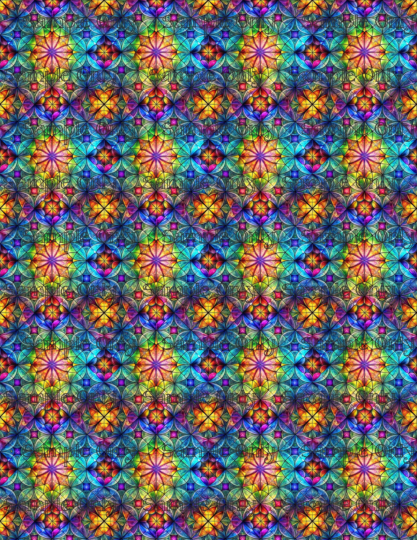 Colorful Stained Glass Window Pattern Set 8 Pattern Image Transfer Sheet For Polymer Clay