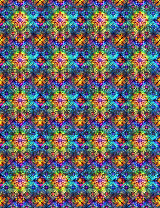 Colorful Stained Glass Window Pattern Set 8 Pattern Image Transfer Sheet For Polymer Clay