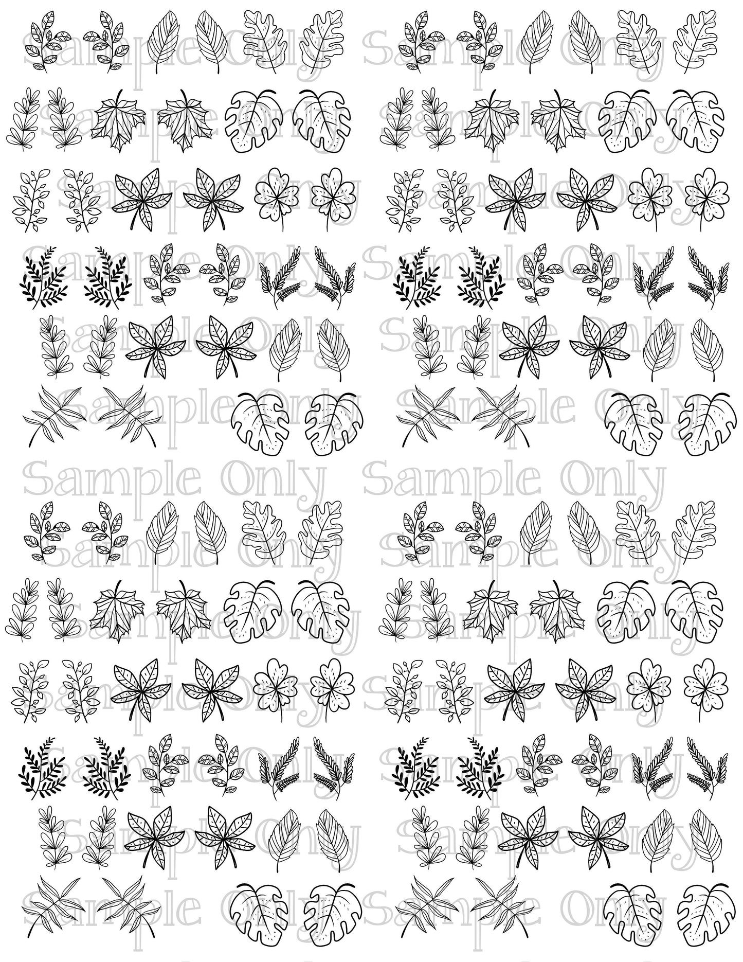 .75 Inch Tropical Leaves Image Sheet For Polymer Clay Transfer Decal DIGITAL FILE OR PRINTED
