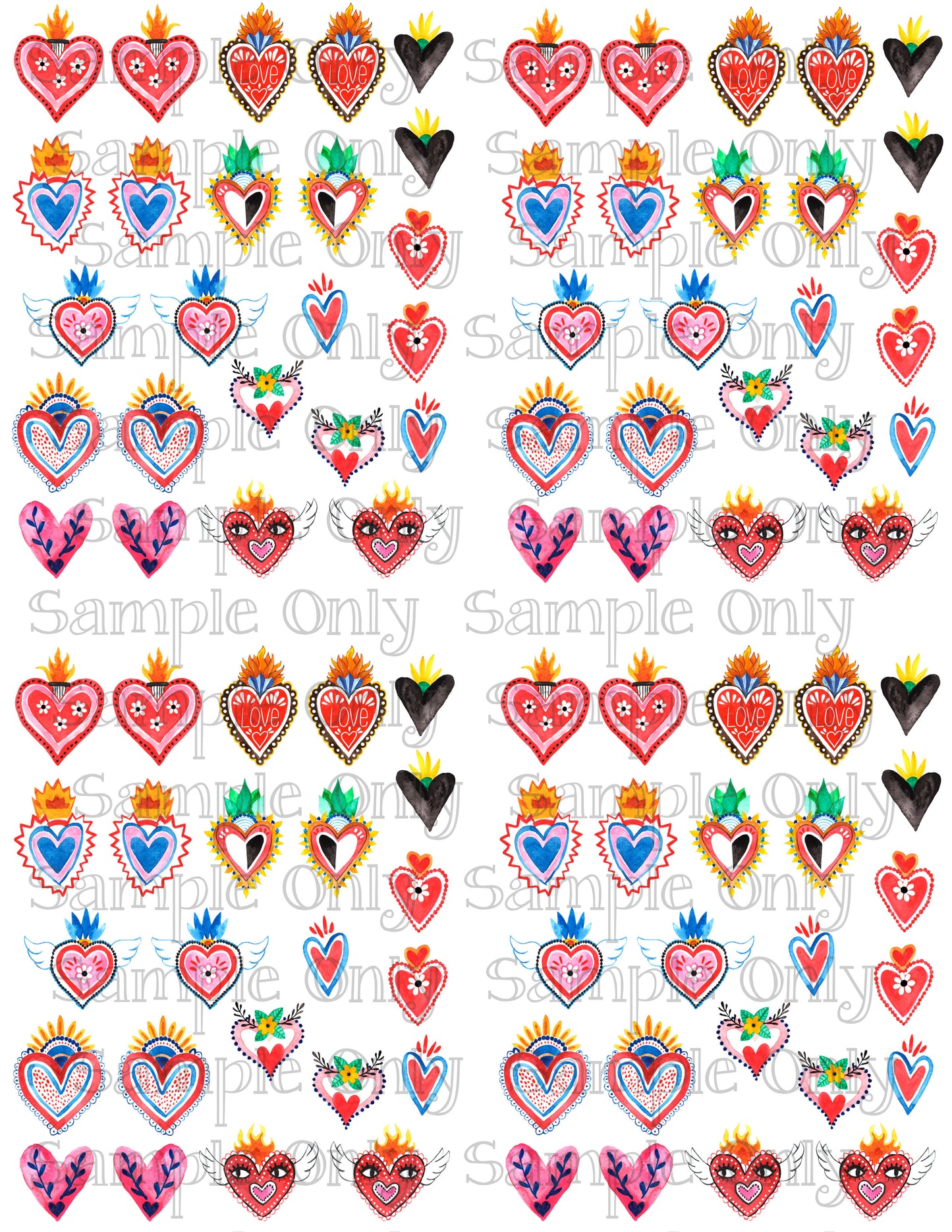 1 Inch Milagro Heart SET 1 Image Sheet For Polymer Clay Transfer Decal DIGITAL FILE OR PRINTED