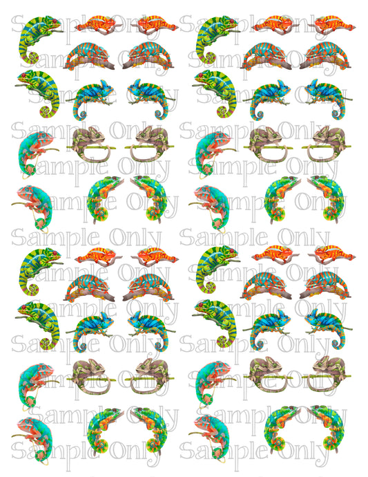 Bright Chameleon Lizards Printed Water Soluble Image Transfer Sheet For Polymer Clay