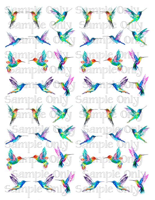 Rainbow Hummingbirds Set 1 Birds Printed Water Soluble Image Transfer Sheet For Polymer Clay