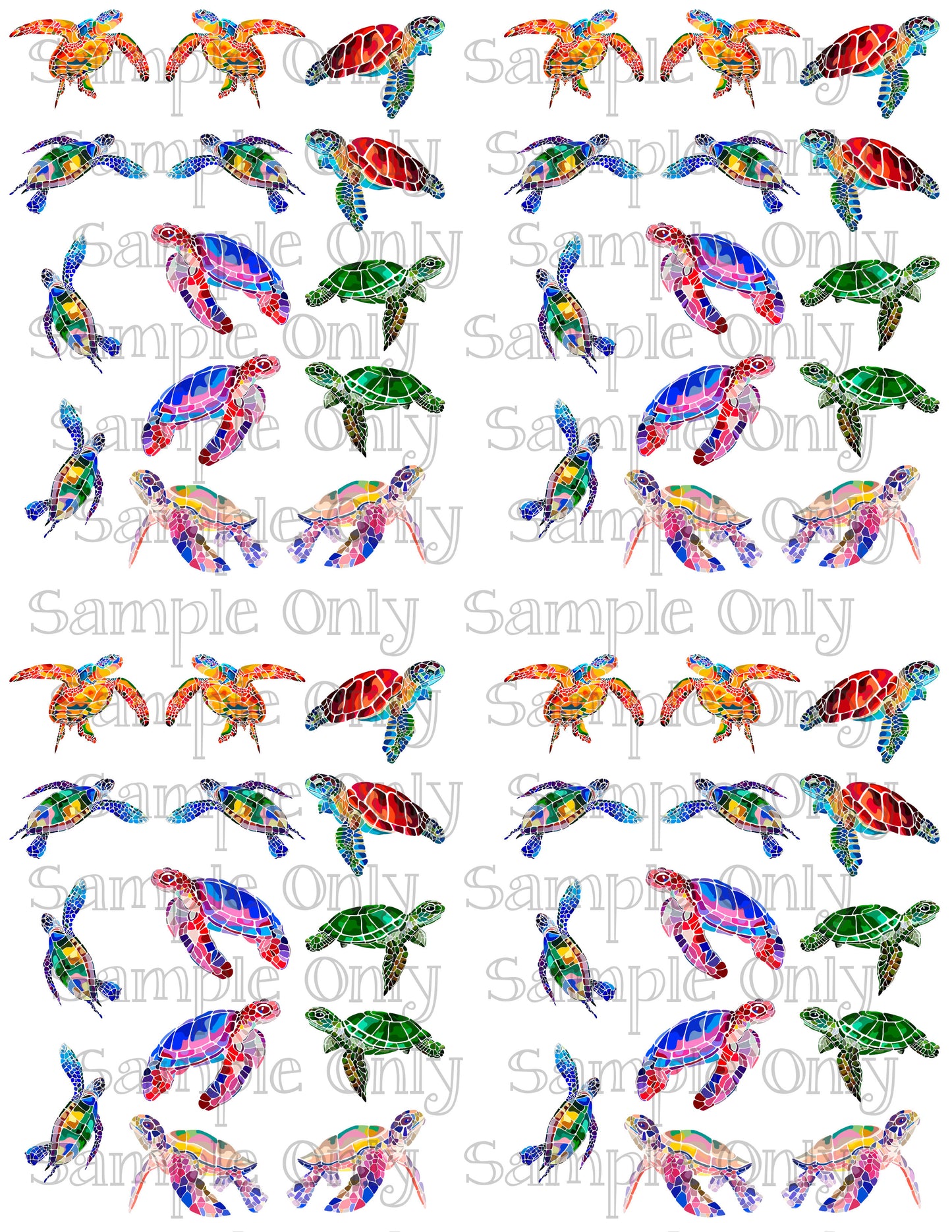 Rainbow Sea Turtle Printed Water Soluble Image Transfer Sheet For Polymer Clay