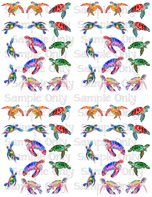 Rainbow Sea Turtle Printed Water Soluble Image Transfer Sheet For Polymer Clay