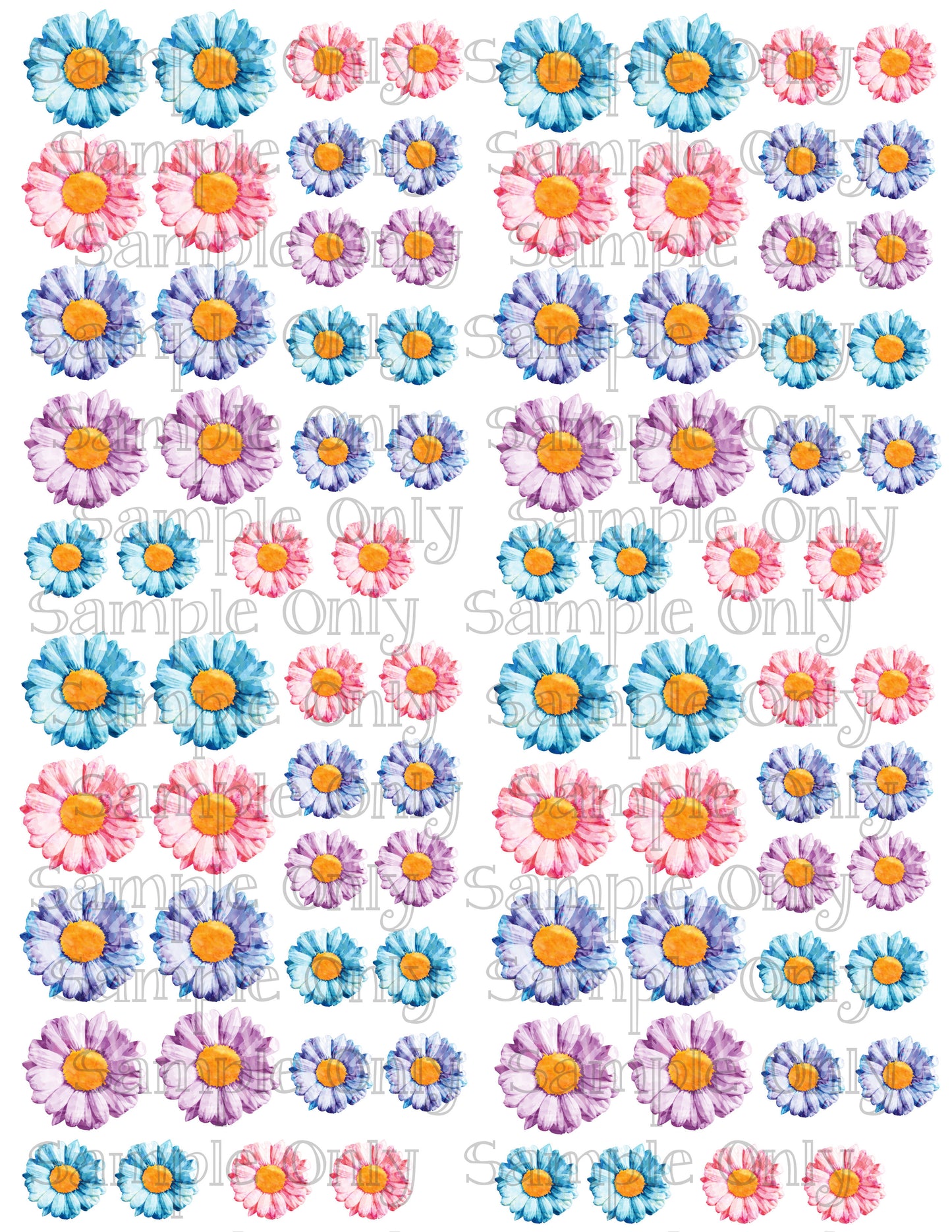 1 Inch Pastel Daisy Flowers Image Transfer Sheet For Polymer Clay