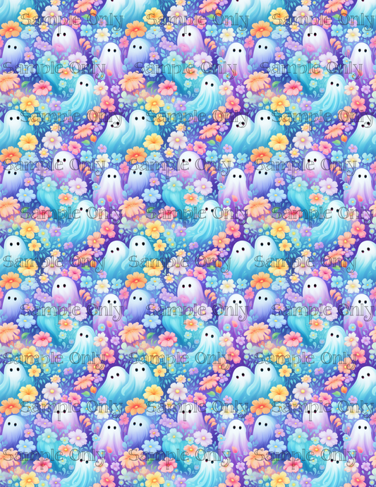 Watercolor Halloween Ghosts 04 Image Sheet For Polymer Clay Transfer Decal DIGITAL FILE OR PRINTED