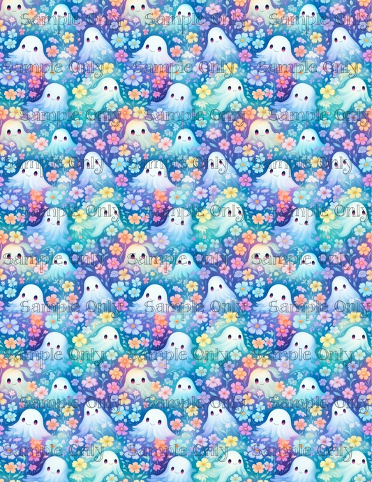 Watercolor Halloween Ghosts 05 Image Sheet For Polymer Clay Transfer Decal DIGITAL FILE OR PRINTED