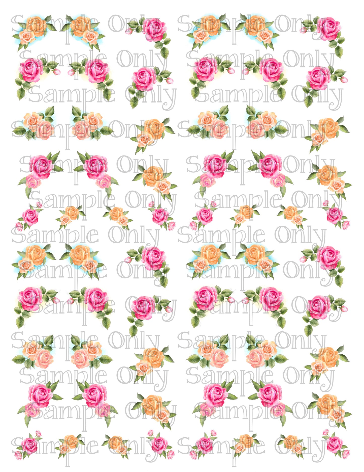1.25 inch Pink and Yellow Roses Image Transfer Sheet For Polymer Clay