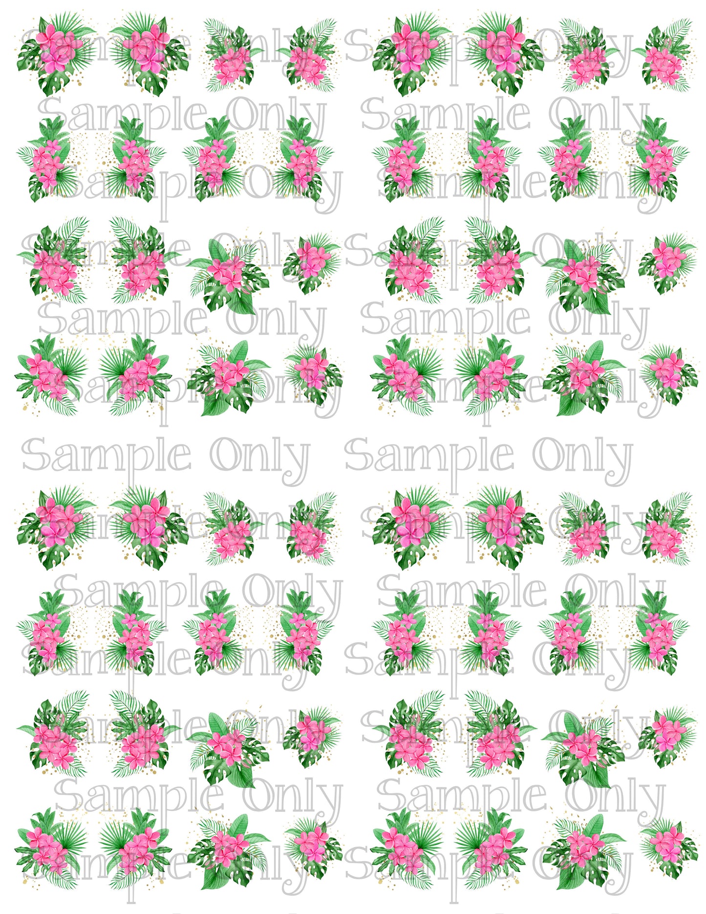 1 Inch Pink Plumeria Bouquet Image Transfer Sheet For Polymer Clay
