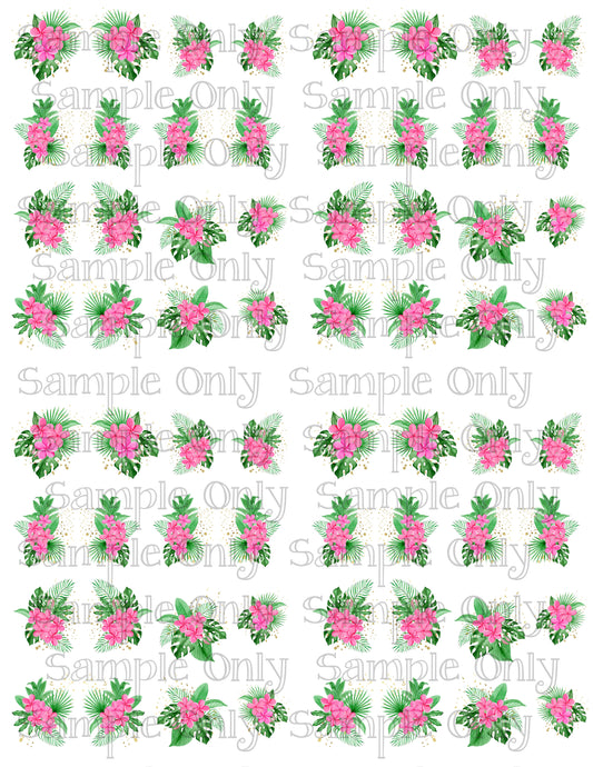 1 Inch Pink Plumeria Bouquet Image Transfer Sheet For Polymer Clay