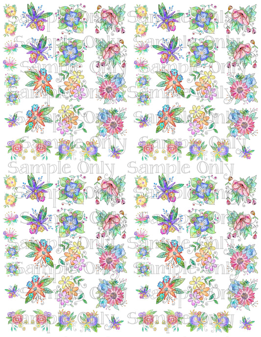 Whimsical Watercolor Blooms Image Sheet For Polymer Clay Transfer Decal DIGITAL FILE OR PRINTED