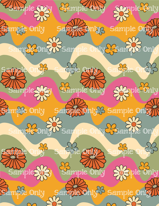 Retro Boho Wavy Daisy Flowers Floral Pattern Image Sheet For Polymer Clay Transfer Decal DIGITAL FILE OR PRINTED RT11