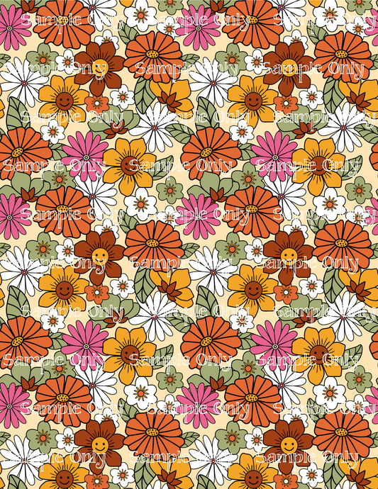 Retro Boho Happy Hippie Flowers Floral Pattern Image Sheet For Polymer Clay Transfer Decal DIGITAL FILE OR PRINTED RT09