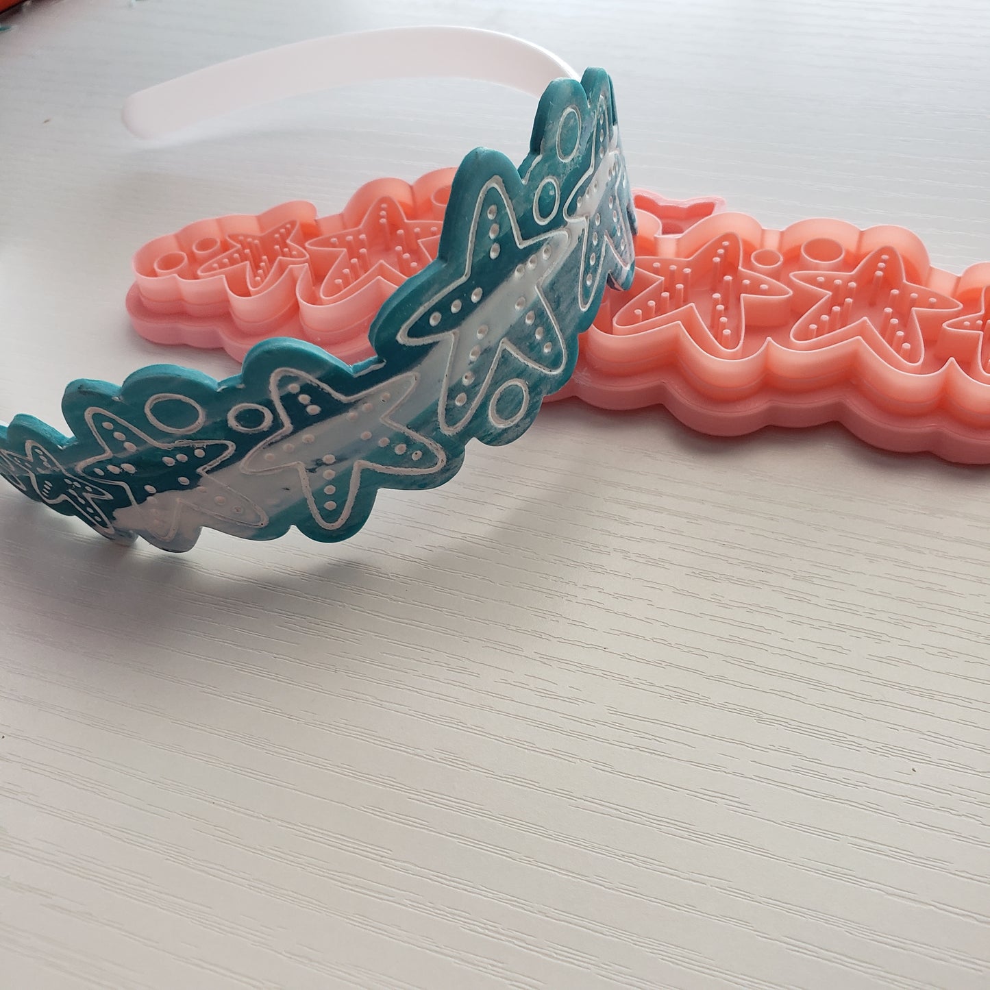 2pc Starfish and Bubbles Headband Bracelet or Bookmark and Stud Polymer Clay Cutter TPAB